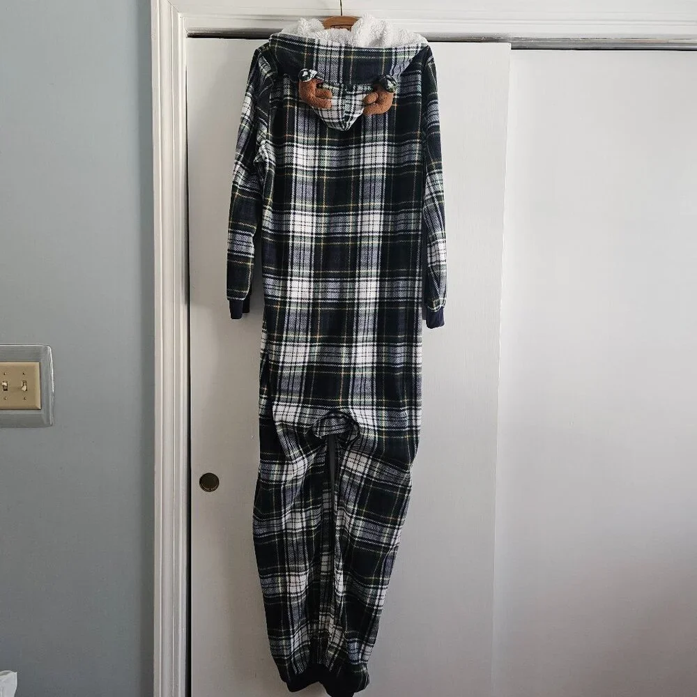 Children's Place Adult Buffalo Plaid Fleece One Piece Medium Pajama Set